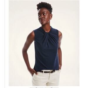 Brooks Brothers Stretch Cotton Blouse Top with Neck Detail Women's Size M Navy